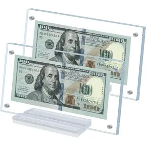 2Pcs Double-Sided Transparent Acrylic Dollar Bill Display Frame Holder for Collectors Currency Banknotes Ticket Stamp Photo Protector(Transparent-2)