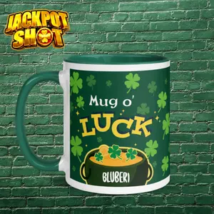 Jackpot Shot Mug - Ceramic Drinkware with Green St. Patrick's Day Design, Reusable, Washable, Ideal for Coffee and Tea