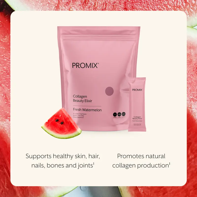 Promix Collagen Beauty Elixir – Skin, Hair & Nail Support – Grass-Fed Collagen + CoQ10 – Anti-Aging Support – 30 Packets