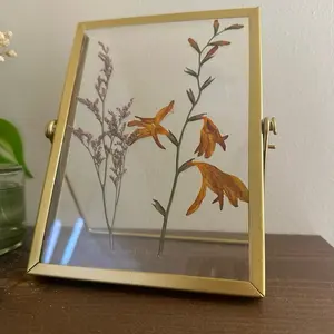 Pressed Flowers in a Gold Frame - Elegant Decorative Display for Home or Office