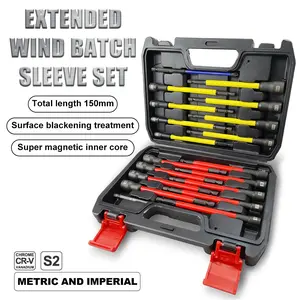 19PCS Extended Magnetic Hex Socket Set, Nut Driver Set, S2 Alloy Steel 150mm Hex Shank Impact Bits, Hex Shank Screwdriver
