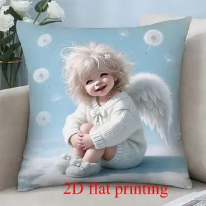 Angel Baby Pillow Cover, Soft and Cozy, Perfect for Bedroom Living Room Sofa, 2D Single Side Print, All Seasons Use, Warm Atmosphere