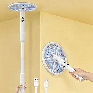 Rotating Head Electric Fly Swatter for Indoors with 16–40" Telescopic Handle, 4000V 2-in-1 UV USB Rechargeable Bug Zapper Indoor Outdoor, Fly Mosquito Zapper Killer Catcher Trap for Ceilings and Walls