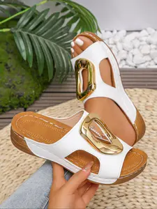 Women's Summer Outdoor Fashion Slip-On Open Toe Sandals, Casual Floral Wedge Slippers, Versatile Beach Shoes for Women, Comfortable and Stylish, Footwear