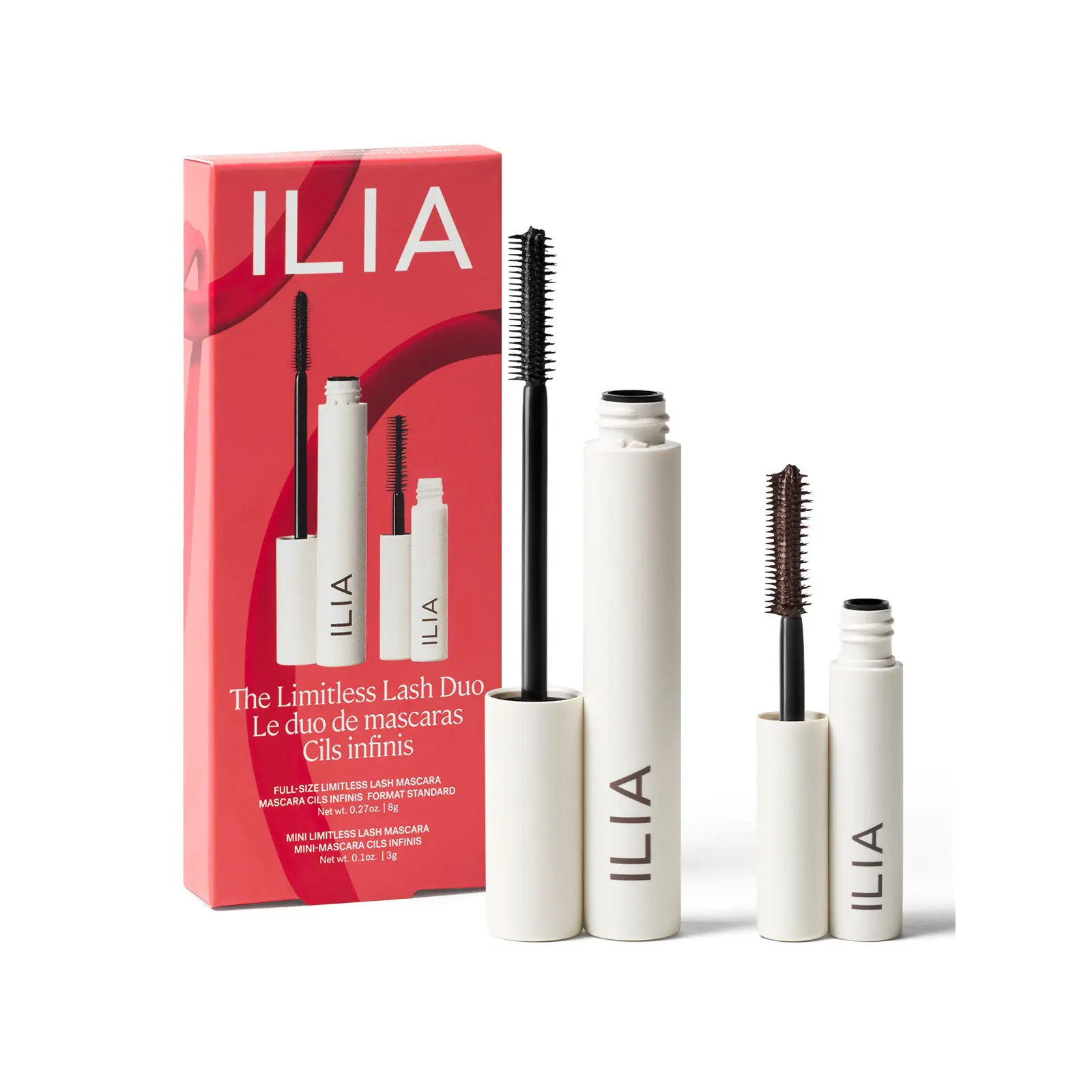 ILIA The Limitless Lash Duo Cosmetic Makeup Products - 2 Mascaras with 12-Hour Hold, Dual-Ended Wand