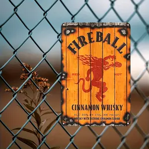1pc 2D Plane (20*30cm/7.87*11.8 Inch) Fireball Kanyella Whiskey Vintage Iron Sheet Painting Sign-Humorous Art for Wall Decoration, Perfect for Restaurant Decoration, Farmhouse Decoration, Coffee Shop Decoration, Home Decoration, garage Decoration, Courtya