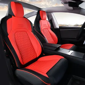 Coverado Front Seat Covers for Tesla Model 3, New Car Seat Covers, Front 2PCS Leatherette Car Seat Cover Seat Protector Custom for Tesla Model 3 2024-2025 New BlackRed