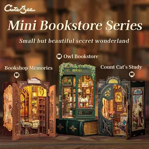 【Mini Bookstore Series/HOLIDAY GIFT/HANDMADE DIY TOYS/TIME-CONSUMING TOYS】CUTEBEE DIY bookcase with LED lights. Creative DIY toys. Bookcase decoration. Holiday gift with LED lights,dollhouse