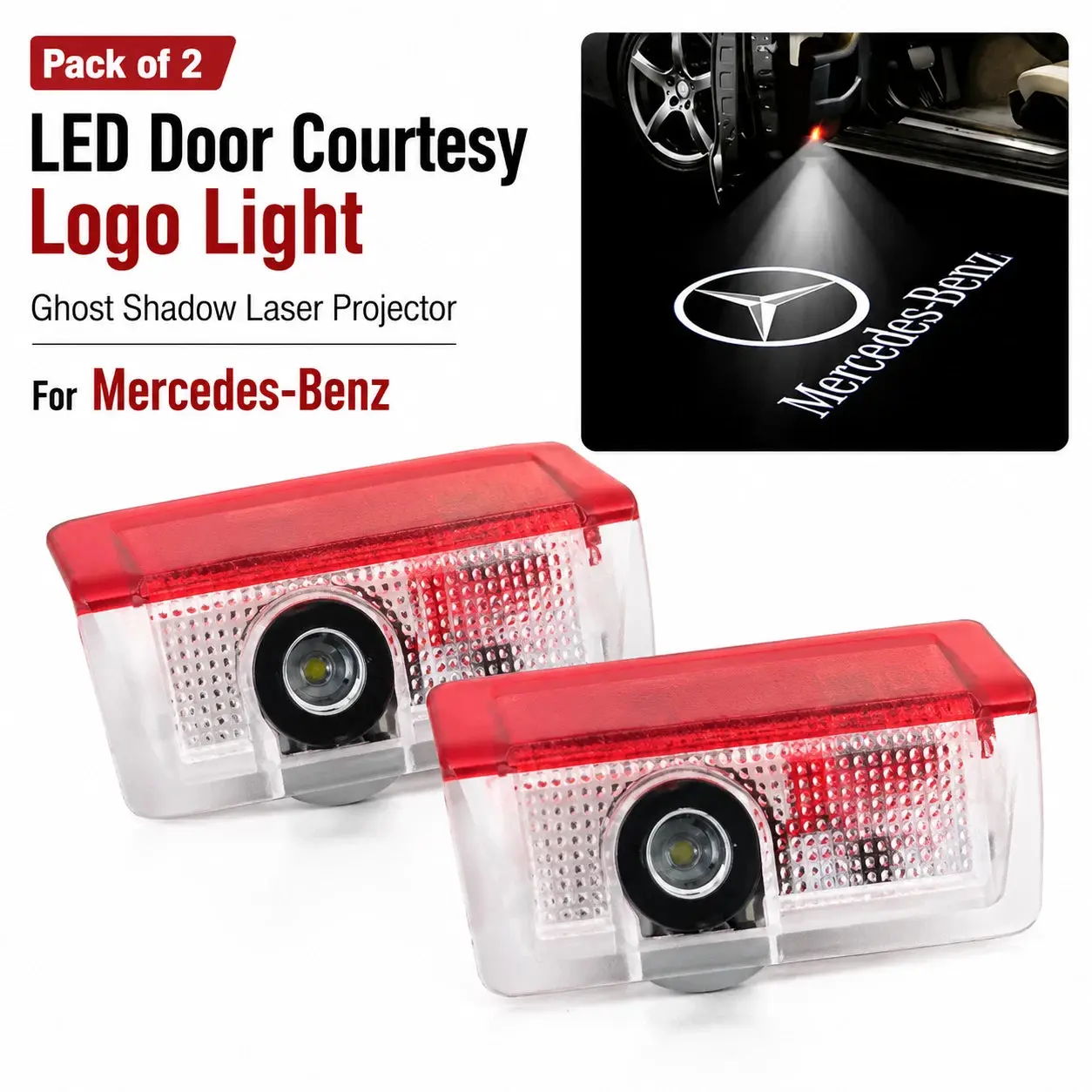 2Pcs Mercedes-Benz 3D LED Door Shadow Light Logo Ghost Laser Projector