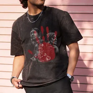 No More Stolen Sisters Mineral Wash Tee, Red Handprint Indigenous Awareness T-Shirt, Native American Vintage Graphic Tee, Unisex Heavyweight Streetwear