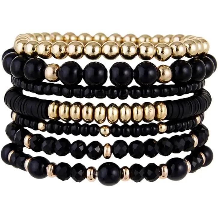 Boho Multilayer Beaded Bracelets Set for Women - Vintage Gold & Brown Stackable Stretch Bracelets, Bohemian Handmade Jewelry for Daily Style & Gifting
