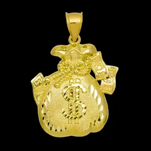 High-End Brass Gold Plated $ MONEY BAG Pendant Charm High Quality Polished, It fits up to 7mm Chain