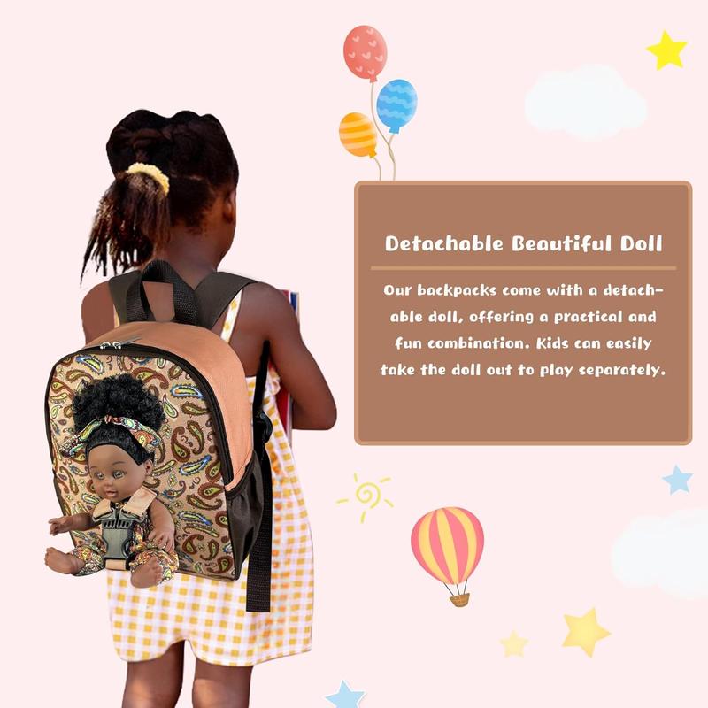 Nice2you Black Baby Doll with Backpack Carrier, 10in American African Doll for Girls Toddlers Aged 2+, Backpack for Baby Doll Accessories Storage, Perfect for 1 2 3 4 5 6 Years Old Kids