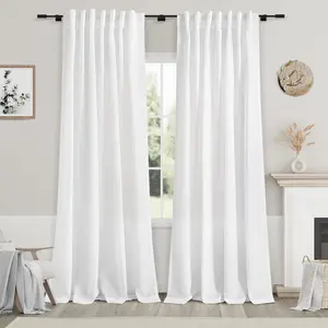 Linen Back Button Curtain, Modern Farmhouse Style, Privacy Half Transparent, Suitable for Living Room and Bedroom