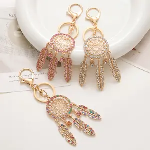 Boho Dream Catcher Keychain – Crystal Feather Pendant, Cute Gift Idea