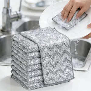 7 Pack Metal Dish Cloths, Non-Scratch Odor-Free Steel Wool Scrubbers and Reusable Wire Dishwashing Rags for Wet Dry Cleaning, Dishes, Sinks, Stove Tops, Nonstick Cookware and Kitchen Cleaning