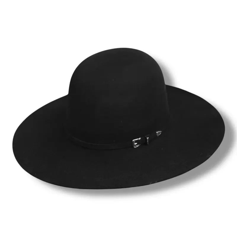 RB BLACK  WOOL HAT 6" CROWN 41/4 BRIM Black Felt with Silver Buckle Detail Classic Style