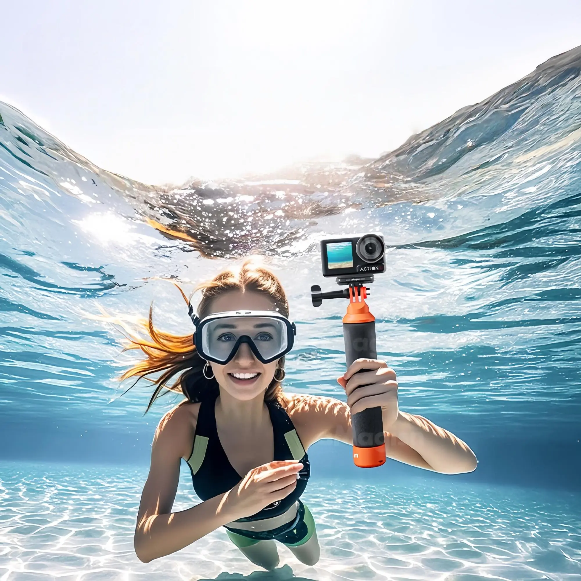 Sports Camera Float Hand Grip with Three Claws, 1/4 Inch Interface, Adjustable Wrist Strap, Sponge Grip for Underwater Shooting