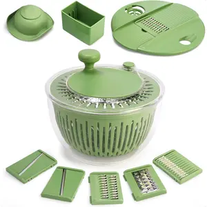 Salad Spinner Large, Vegetables Wash Bowl, Fruits & Herb Lettuce Dryer with 5 Blade Slicer Egg Yolk Strainer Shredder for Efficient Salad Preparation and Food Washing, 4.25Qt