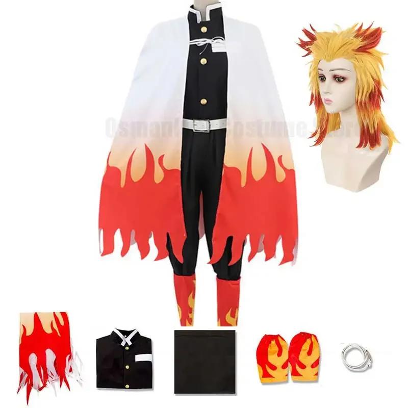 Adult Children Rengoku Kyoujurou Cosplay Kids Men Women Kimetsu no Yaiba Halloween Costume Gifts