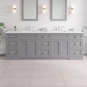 Epic 96 in. Gray Double Sink Bath Vanity with Carrara Quartz Top and Undermount Porcelain Sinks