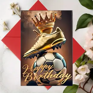 1-Piece Soccer-Themed Birthday Greeting Card – Luxe Gold Soccer Shoe/Crown + Ball Design, Elegant "Happy Birthday" Script. Bold, Premium Art Style, High-Quality Paper. Perfect for Soccer Fans/Kings of the Game – Unique, Regal Vibe for a Winning Birthday G