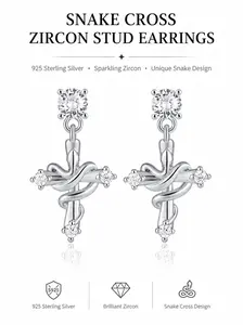 Gothic Snake Cross Zircon Stud Earrings | Titanium Steel Dainty Drop Earrings for Women