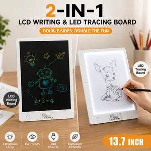 【fathersdaygift】LED Tracing Light Pad with LCD Writing Board, LCD Lock Key Drawing Tablet, USB Rechargeable Drawing Tablet, Adjustable Brightness Light Box for Tracing, Sketching, Letter Practice and Creative Design