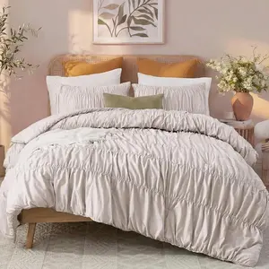 Ruched Comforter for  Size Bed,Breathable  Boho  Comforter Set,Shabby Chic Ruffle Bedding  Farmhouse Quilt Set,Soft Durable 3 count  Bedroom Comforter
