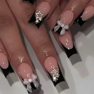 24-Piece Medium-Long French Press-On Nails, High-Quality European Style Glossy Finish Nail Tips, Reusable & Removable for Parties and Daily Wear