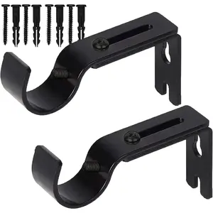 Premium Curtain Rod Brackets 2 Pack Adjustable Wall Mounts Curtain Rod Holders for 1 Inch Rod Black