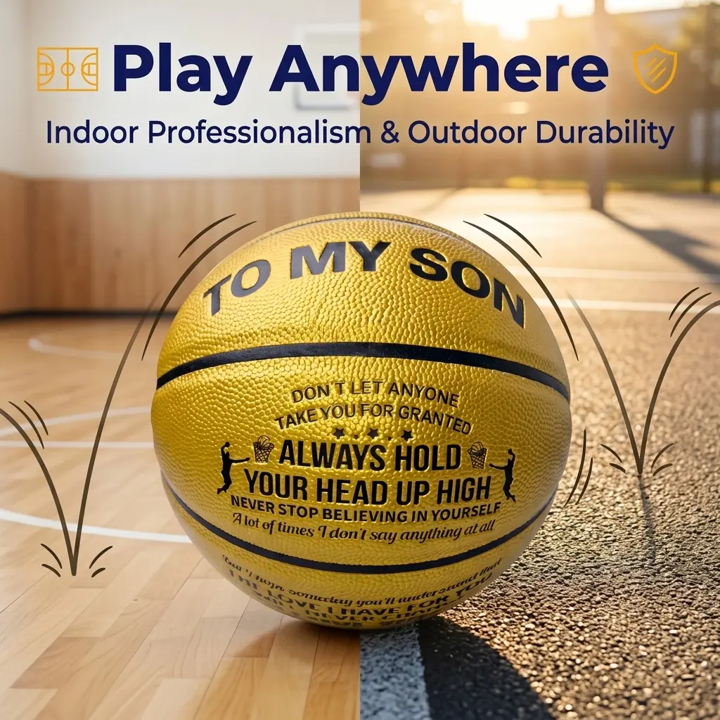 Golden Printed Inspirational Words Basketball For Son Professional Size 7 Leather Basketball Durable Outdoor Street Basketball Thoughtful Sentimental Gift For Son Teenagers Boys Sports Lovers
