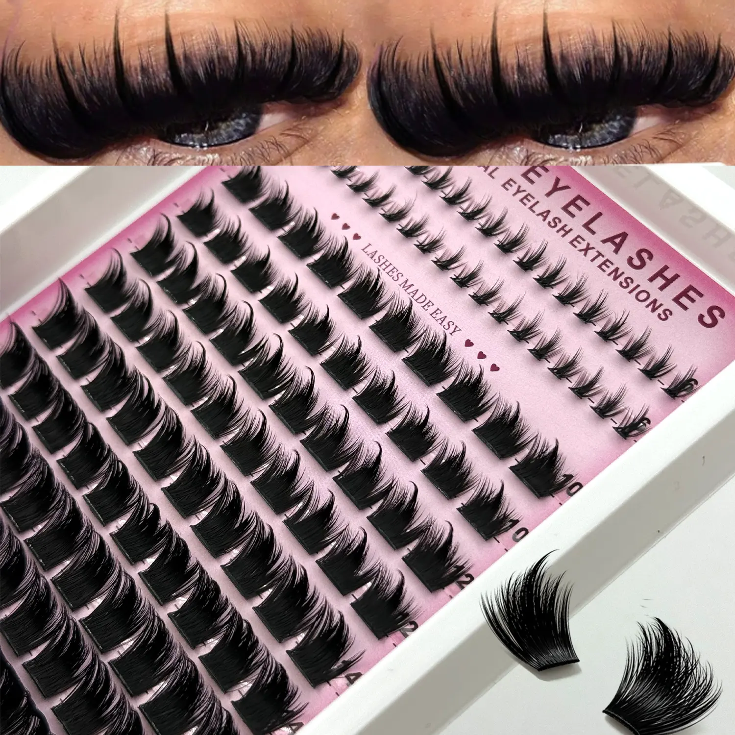 ORCHARD 300D Pointed Tip Lash Clusters, 6-18mm Length, 136PCS Individuals Spiky Manga Lash Clusters With Bottoms Lash, Thick Single Lash For DIY Pointed Tip Lash Extension, Cartoon Lash Extension, Faux Mink Lash Extension, Dense Lashes