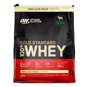 Optimum Nutrition Gold Standard 100% Whey Protein Powder Vanilla Ice Cream 5.47 lbs for Muscle Support & Recovery - Fitness Healthcare Supplement - Dietary