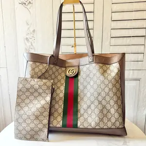 Pre-owned GUCCI FINAL SALE Tote Bags GG Supreme Monogram Web Ophidia Tote Brown