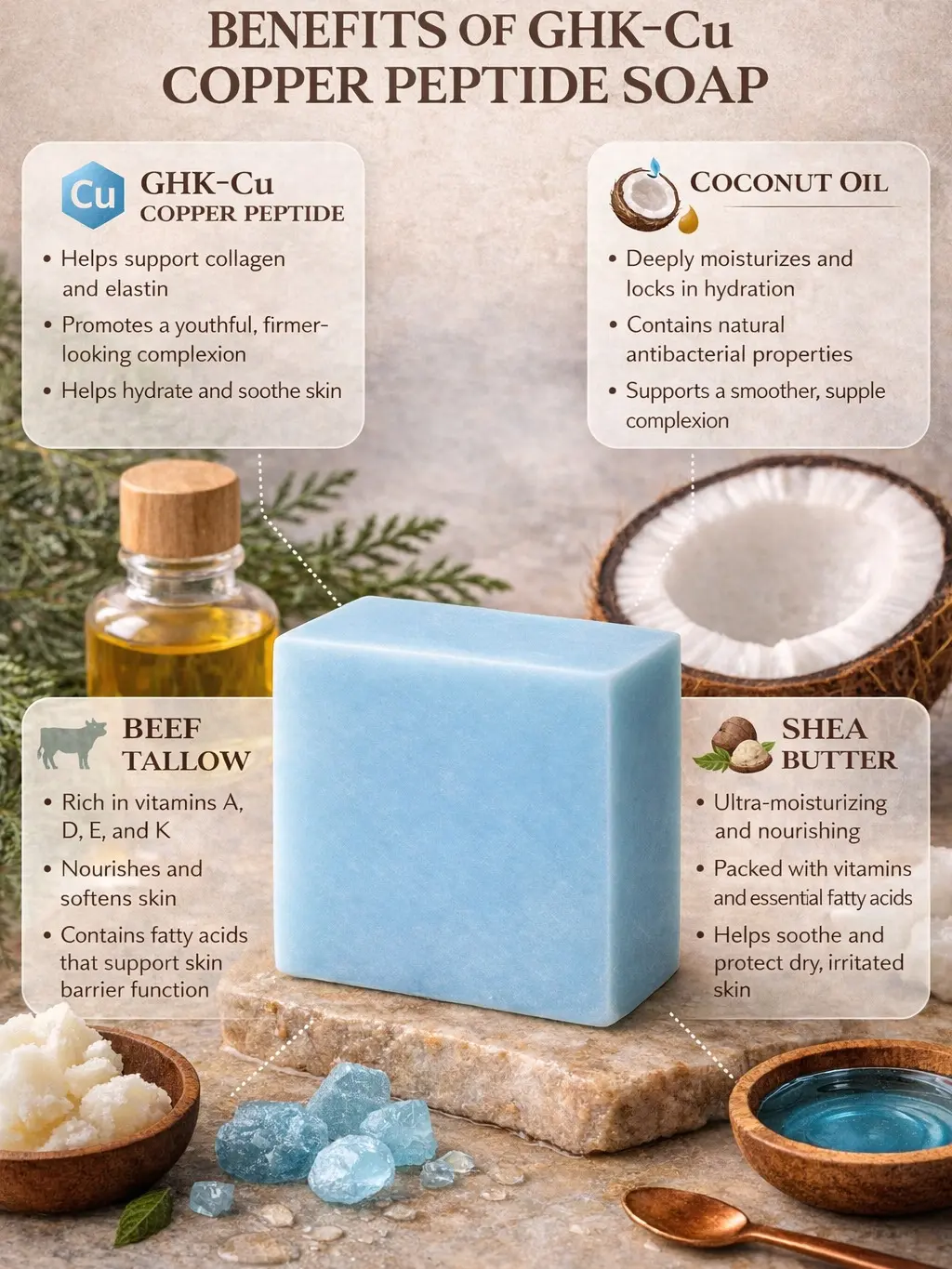 ghk cu soap bar Grass Fed Beef Tallow & Copper GHKCU Peptide Soap Bar with Coconut Oil Shea  Butter for Acne Face & Body Wash Unisex Daily Skincare Cleanser for Skin  Renewal by Grounded Labs Sciences - main image 0