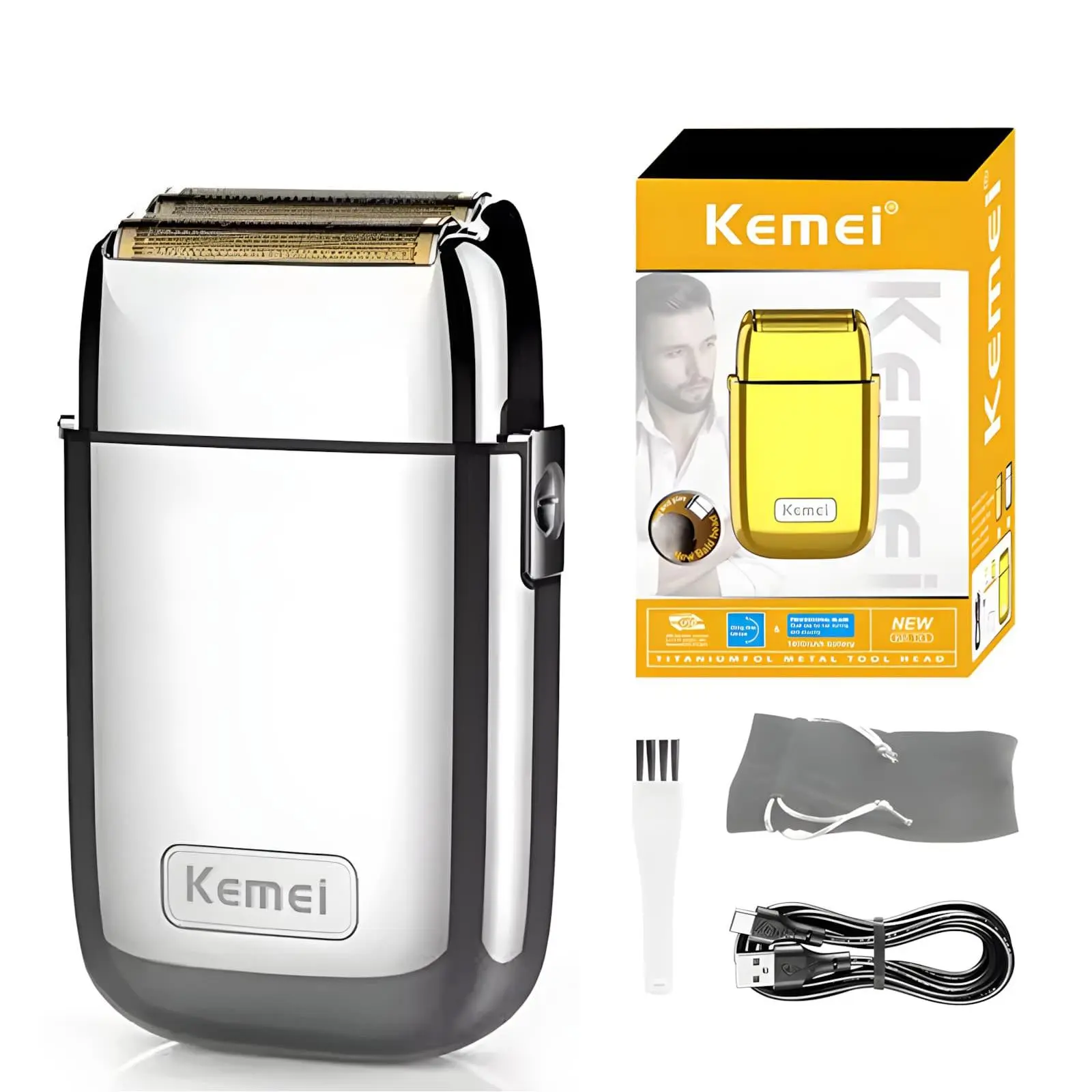 Kemei Dual Metal Electric Shaver for Men, Close Trimming, Type-C Charging, Wet/dry Use, Ergonomic Design, Long Battery Life, Travel Shaver, Cordless Portable Shaver, Usb Rechargeable Shaver