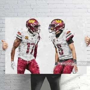 Jayden Daniels and Terry McLaurin Washington Poster, Canvas,  print, Sports wall art, Man Cave, Gift Decor Room