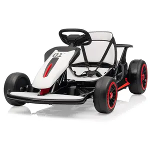 Electric Drift Go Kart for Kids, Go Kart with 200W Dual Motor & 7AH Battery, 8.1MPH Max Speed, 360° Drifting, 5-Point Safety Belt, 110LBS Load,USB/MP3 Player,White