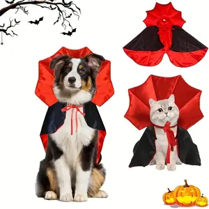 1 Piece Halloween Pet Cape Costume - Red and Black Vampire Style, Adjustable Tie, Suitable for Cats and Dogs in All Seasons, Universal for Small, Medium, and Large Dogs and Cats, Halloween Party Horror Style Costume, Safety Buckle Design