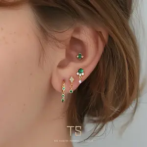 Chunky Gold Tarnish Resistant S925 Sterling Silver Earrings Sparkling Green Zircon Ear Studs Fashion Trendy Luxury Irregular Elegant Jewelry for Women Gift