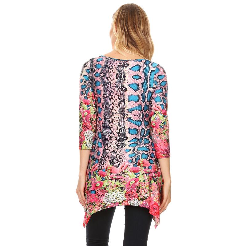 White Mark Women's Quarter Sleeve Paisley Print Tunic Top Extended Sizes Casual Blouse Womenswear