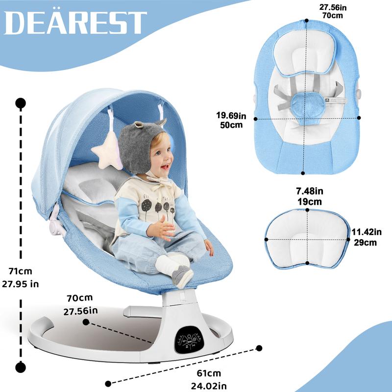 Baby Gift Electric Baby Swing for Infants with 5 Speeds,10 Lullabies,Adjustable Sound Volume,Baby Rocker, Baby Bouncer,Baby Electric Bassinet,Indoor & Outdoor Use,Remote Control,Grey