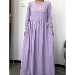 DZ03 Muslim Super Soft Long Slevee RoundNeck Dot design Abaya