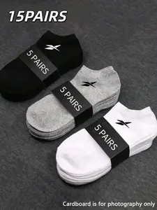 15 Pairs Unisex Ankle Socks, Sock Sets, Ankle Height, Breathable Casual Footwear, Soft Fabric, Ideal for Daily Wear, Men & Women, All-Season Comfort