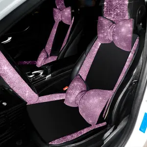 Rhinestone Car Seat Cover, Car Front Seat & Backrest & Back Seat Protector Cover & Pillow, Universal Car Interior Accessories for Car SUV Truck Girly Car Interior Sets