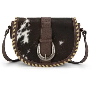 Trinity Ranch Western Hair-On Cowhide Saddle Crossbody - Black