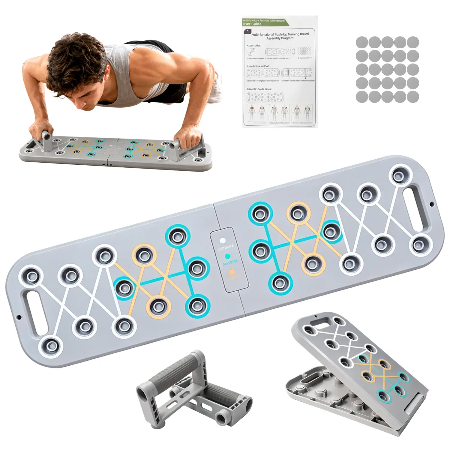 Folding Push Up Board, Color-Coded Portable Home Gym System for Core Exercise, Chest, and Abdominal Muscle Training with Anti-Slip Base