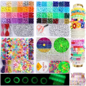 2500 count Pony Beads  Making Kit - 96 Colors, UV Color Changing & Glow Alphabet Beads, Heart Bow  String, Tools,  Box for DIY Bracelets, Necklaces