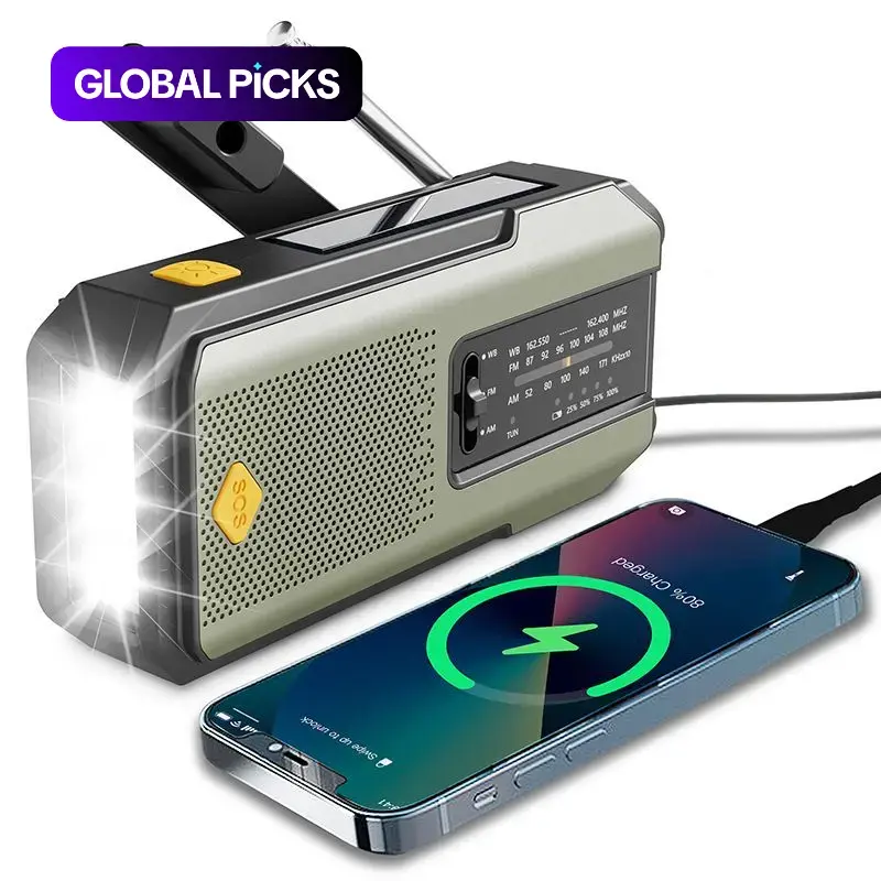 Hand-Crank and Solar-Powered Emergency Weather Radio, Portable Handheld Radio, Portable Survival Radio with 2000mAh Power Bank, LED Light, and SOS Alarm for Outdoor Use #GLOBAL PICKS